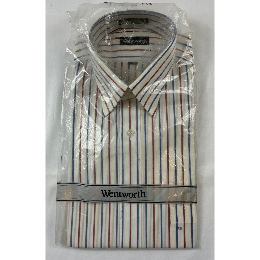 Wentworth Dress Shirt Mens 15 White Red Blue Striped Short Sleeve NIP Vintage